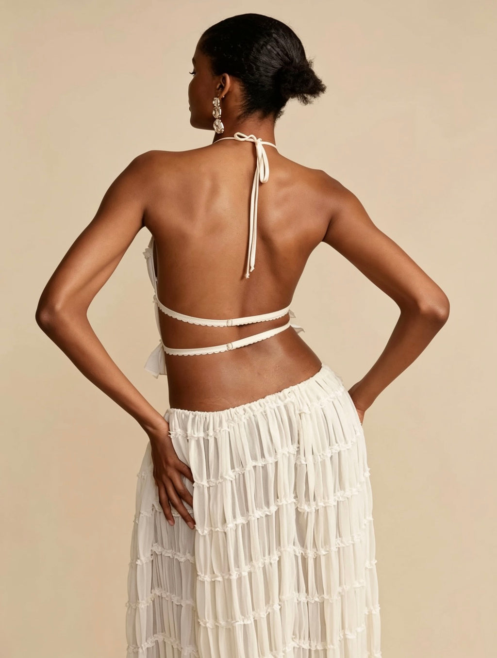Luxury Italian-Inspired Pleated Halter Set - Open Back